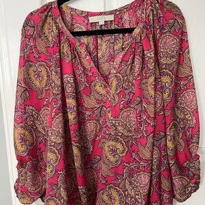 LOFT Vibrant Pink and Yellow Paisley Blouse